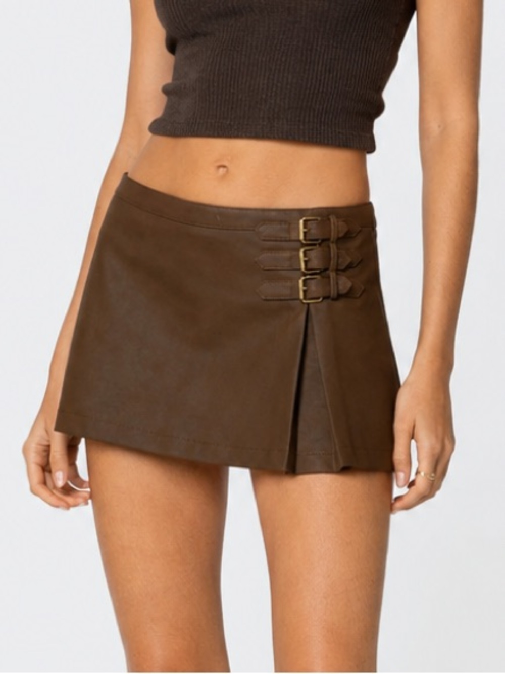 Edikted Triple Belt Faux Leather Mini Skort